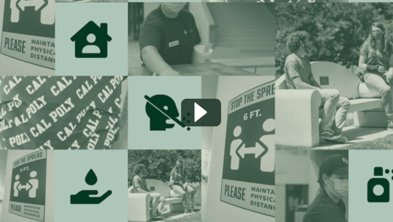 Collage of COVID-19 safety signs, people wearing masks, and maintaining physical distance outdoors.