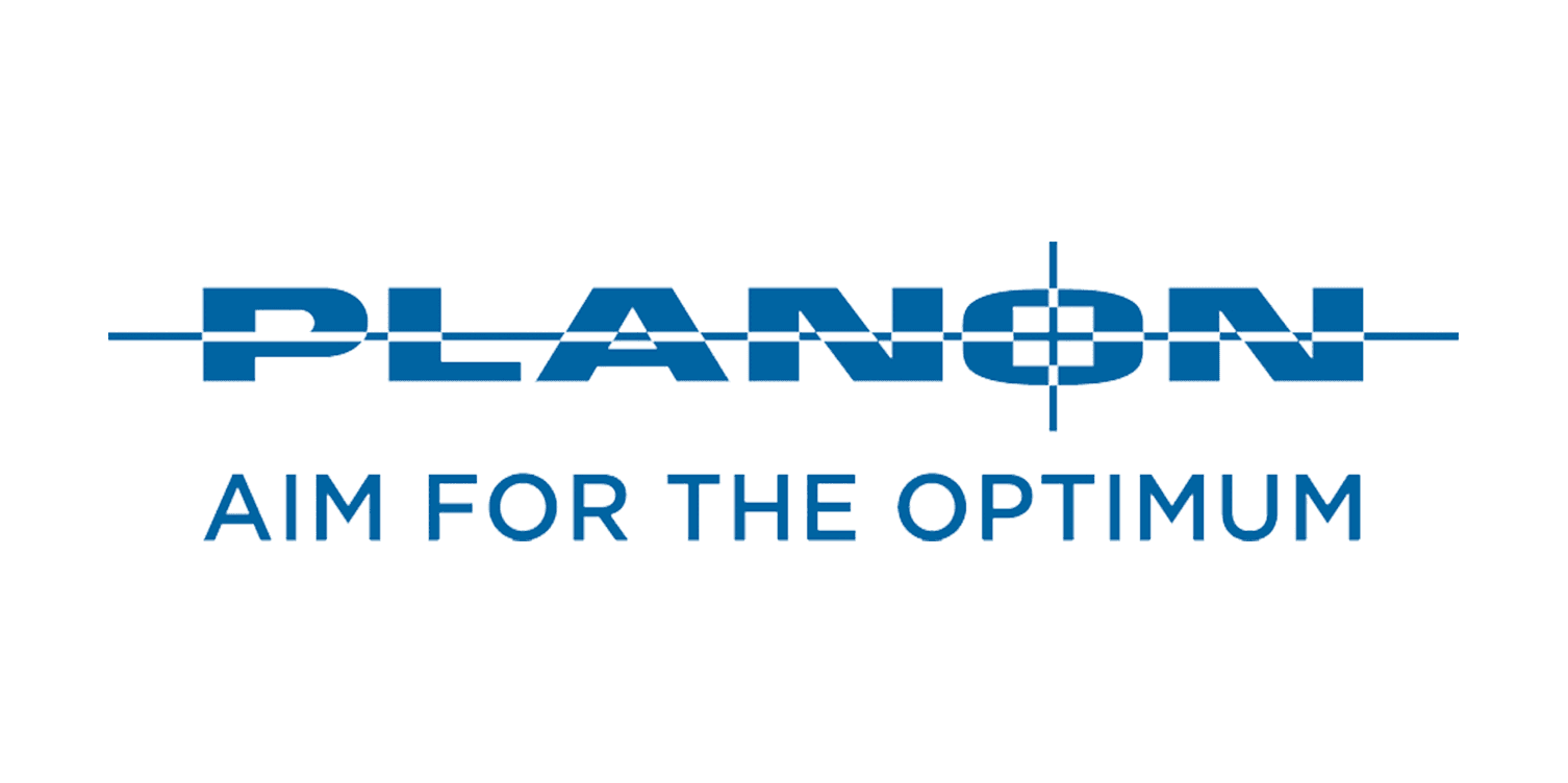 PLANON with crosshair design and the tagline "AIM FOR THE OPTIMUM" below in blue text.
